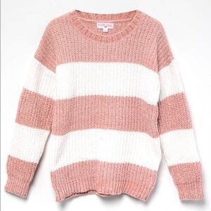 Striped Knit Sweater - White and Brown